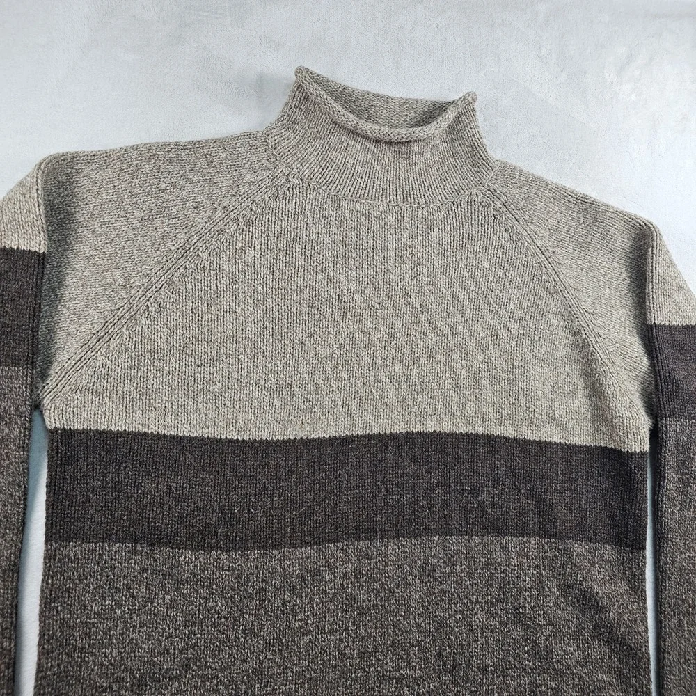 Vtg Driving Force Sweater Lambs Wool Knit Striped Mens XL Roll Neck 90s Striped
